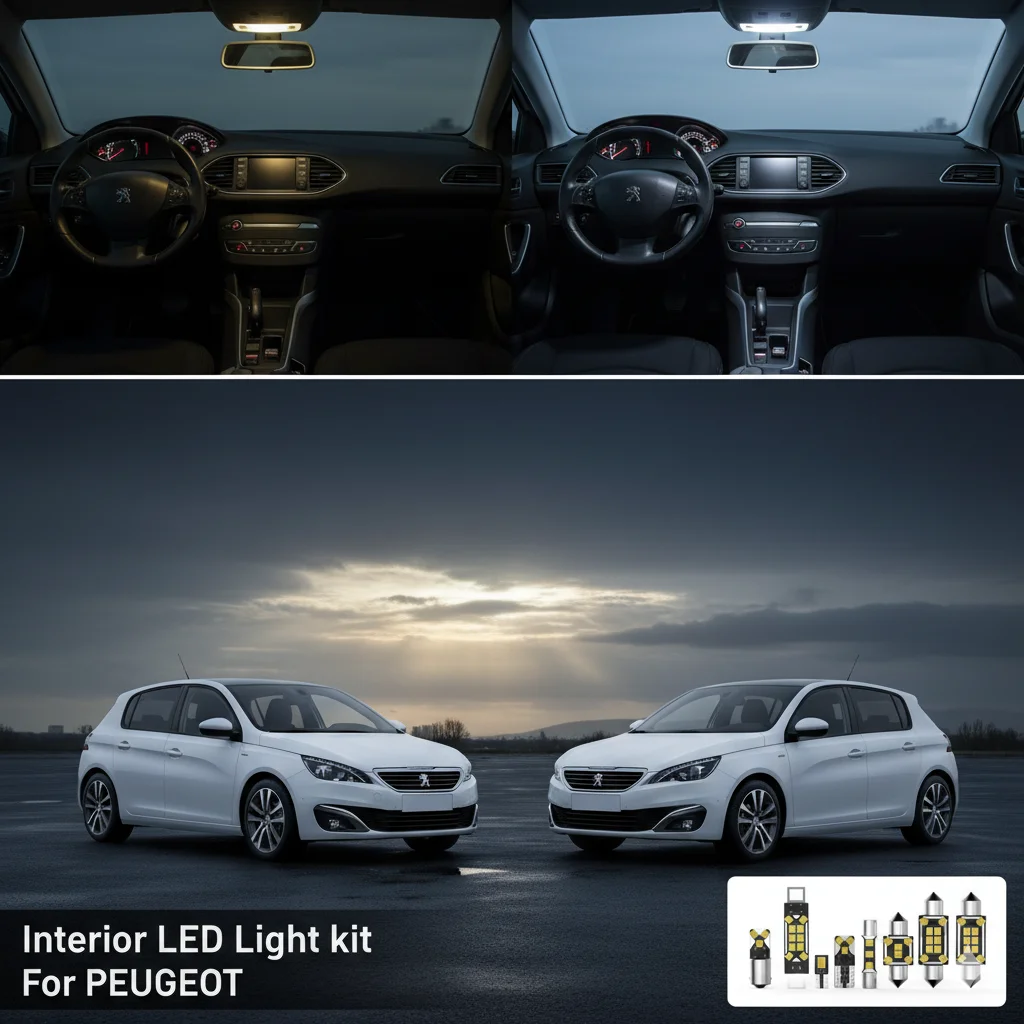 Kit de Luz LED para Interior de Carro para PEUGEOT 301 306 307 308 406 407 408 508 607 806 807 Hatchback Saloon SW CC, Luz Branca Canbus