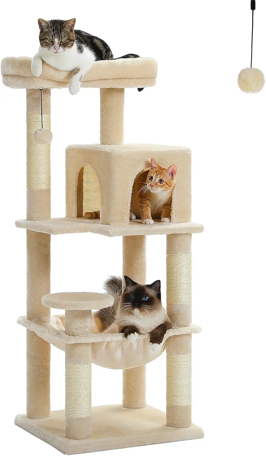 

45.7" Cat Tree for Indoor Cats, 5-Level Tower with Large Hammock & Top Perch, 4 Sisal Posts, Beige
