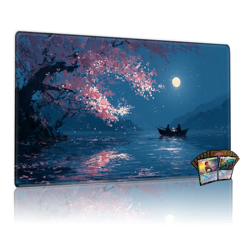 

Night Sakura Moonlight Magic Party Game Mat Durable Rubber for Card Games 35X60cm Mouse Pad Offices Desk Mats Friendly Design