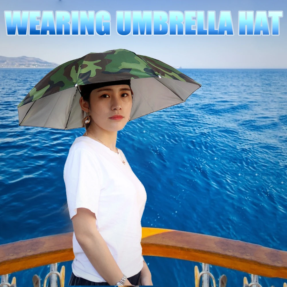 Foldable Umbrella Hat Outdoor Fishing Hats Sun Shade Headwear Anti-Rain Head-Mounted Hiking Camping Shade Umbrella Caps