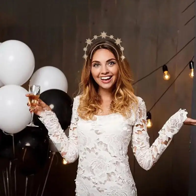 Diadema brillante para mujer, aros de Pelo fino hechos a mano de doble capa con hexagrama, accesorios de boda