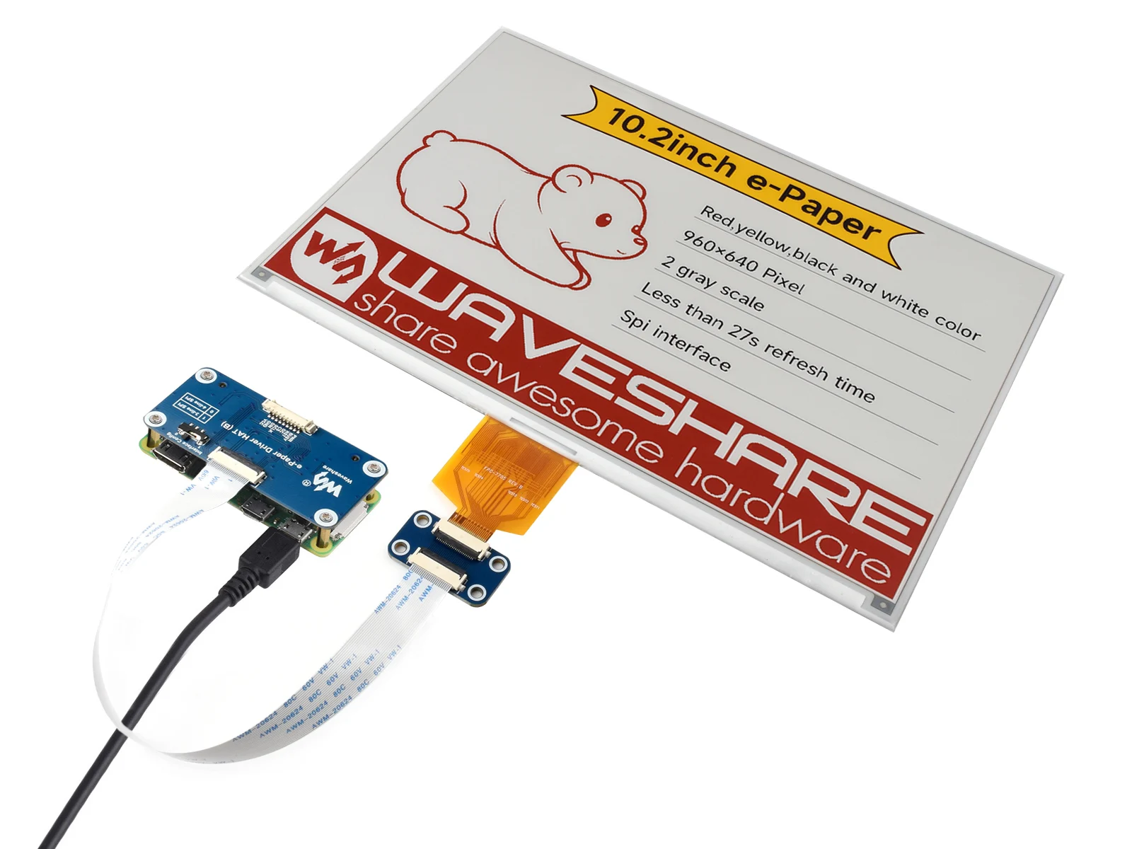 

10.2inch e-Paper display (G) , 96 0x640, Red/Yellow/Black/White, SPI E-ink display For Raspberry Pi/Jetson Nano/Audio/ESP32