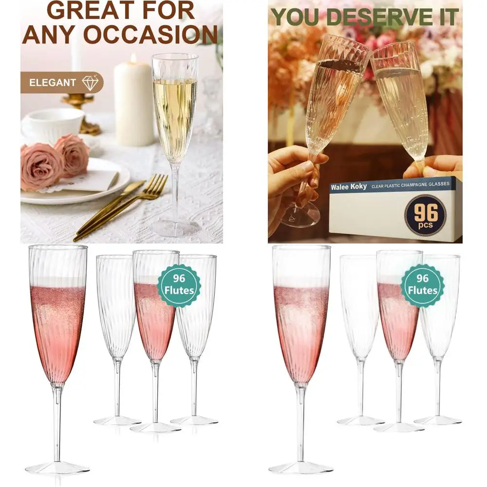 

Набор из 96 прозрачных пластиковых фужеров для шампанского — одноразовые, многоразовые стаканы для коктейлей, вечеринок, свадеб, дней рождения