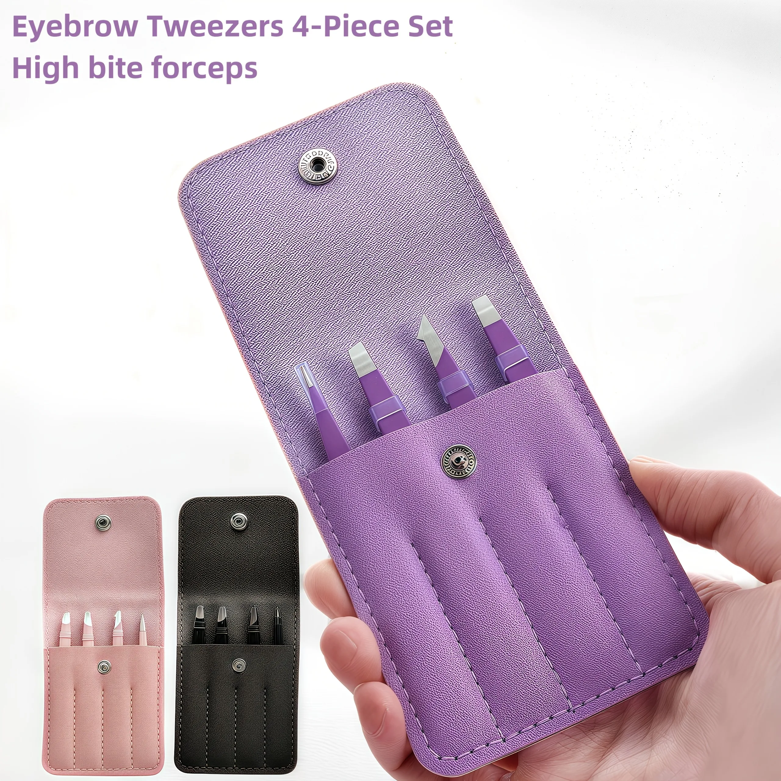 Stainless Steel Eyelash Tweezers 4 Pcs Can Precisely Facial Hair and Debris, Makeup Tools, Comes with a Folding Bag
