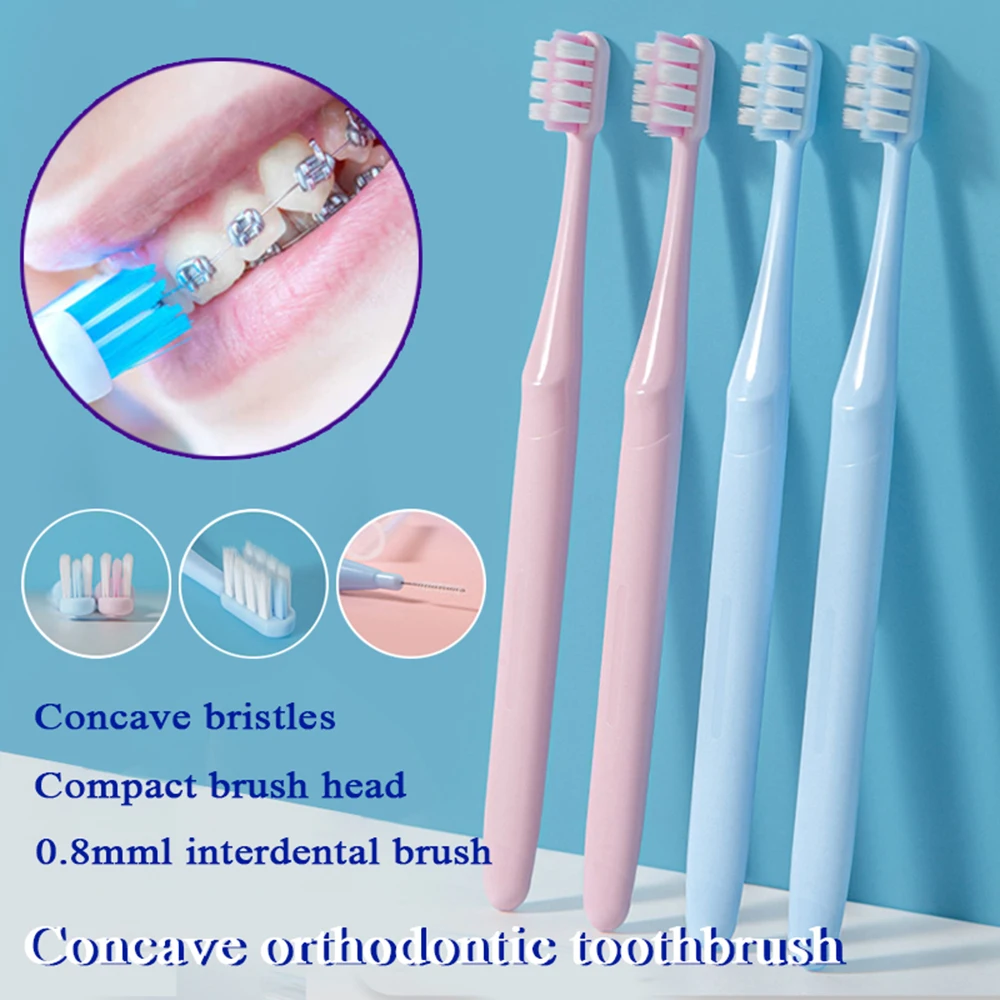 2pcs/set Orthodontic Toothbrush Extra Soft Adult Toothbrush Interdental Cleaning Brush Brace Clean Oral Care Hygiene Kit