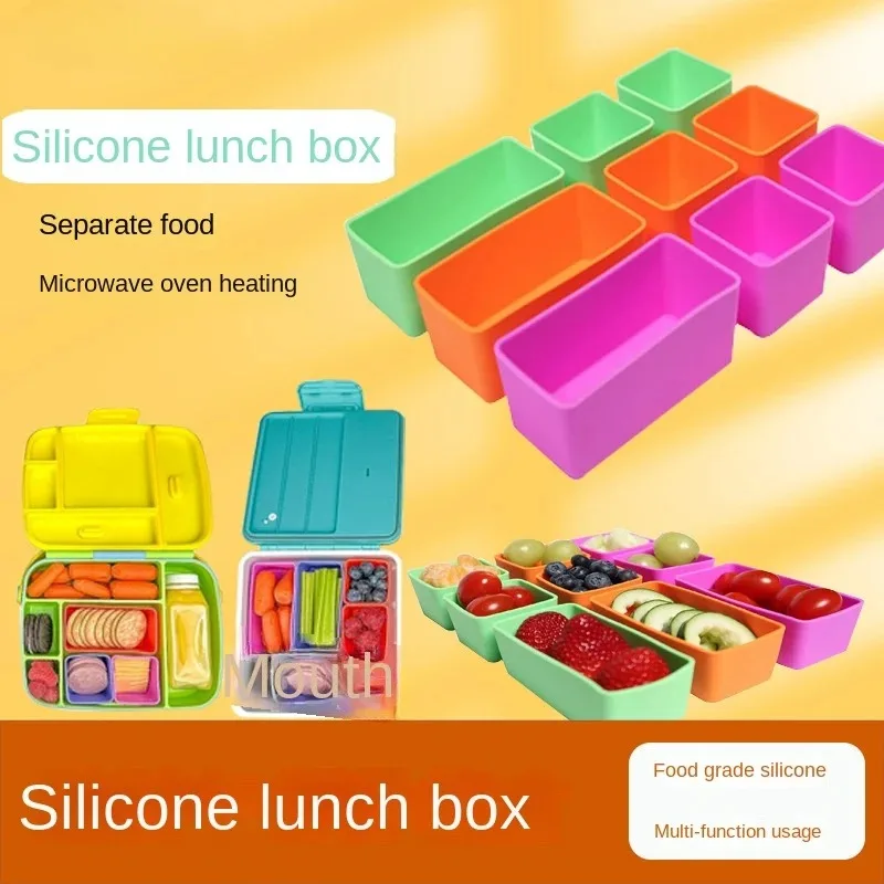 

Food-grade Silicone Lunch Compartment Box Microwaveable Square Portable Lunch Box Salad Dressing Container Kitchen Supplies