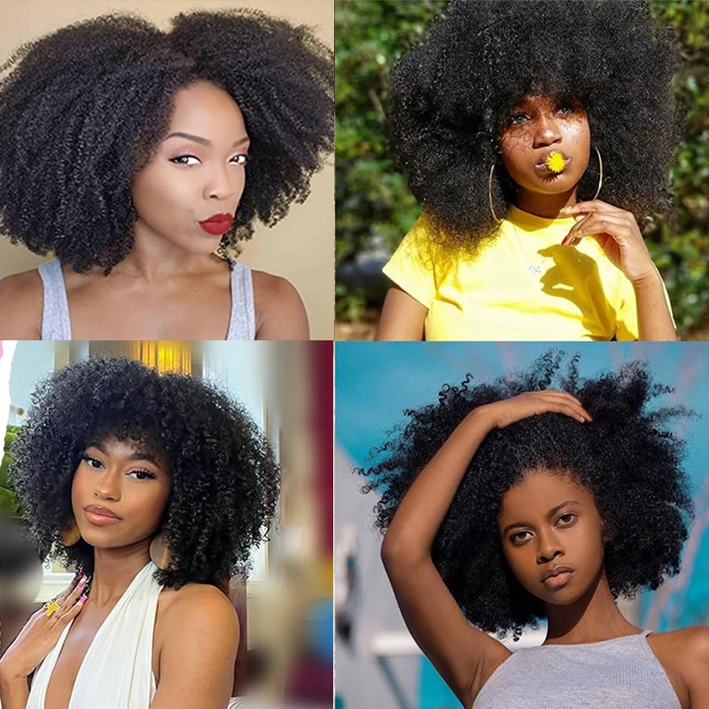 Honeys cabelo sintético afro kinky encaracolado pacotes com fecho africano afro pacotes de cabelo com fechamento de renda para preto feminino 7 pçs/lote