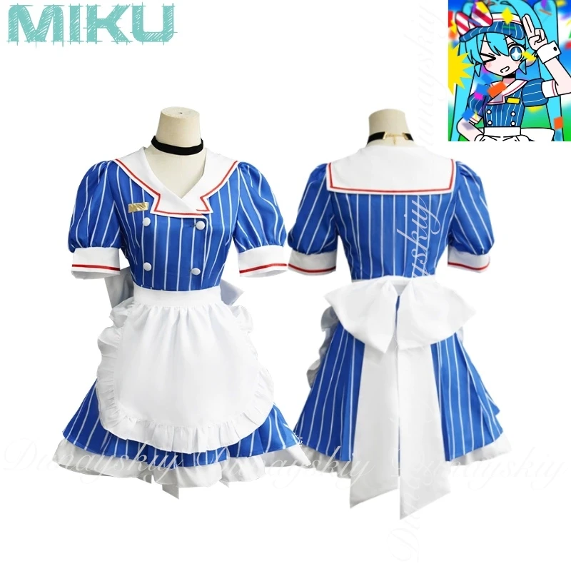 Virtual Singer Anime Mesmerizer Mikuku Cosplay With Double Ponytail Wig With Blue White Dress Uniform Cosplay Costume All Of Set