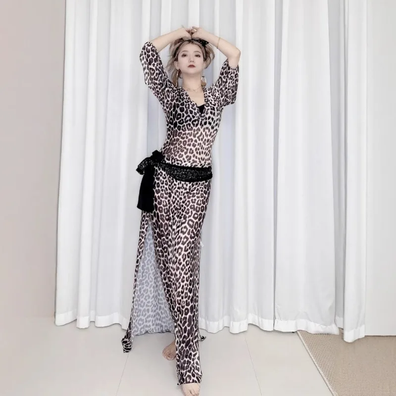 op maat gemaakte buikdans oefenkleding luipaardprint mesh gewaad groothandel groepsaankoop fabriek plus size Oosterse dans baladi