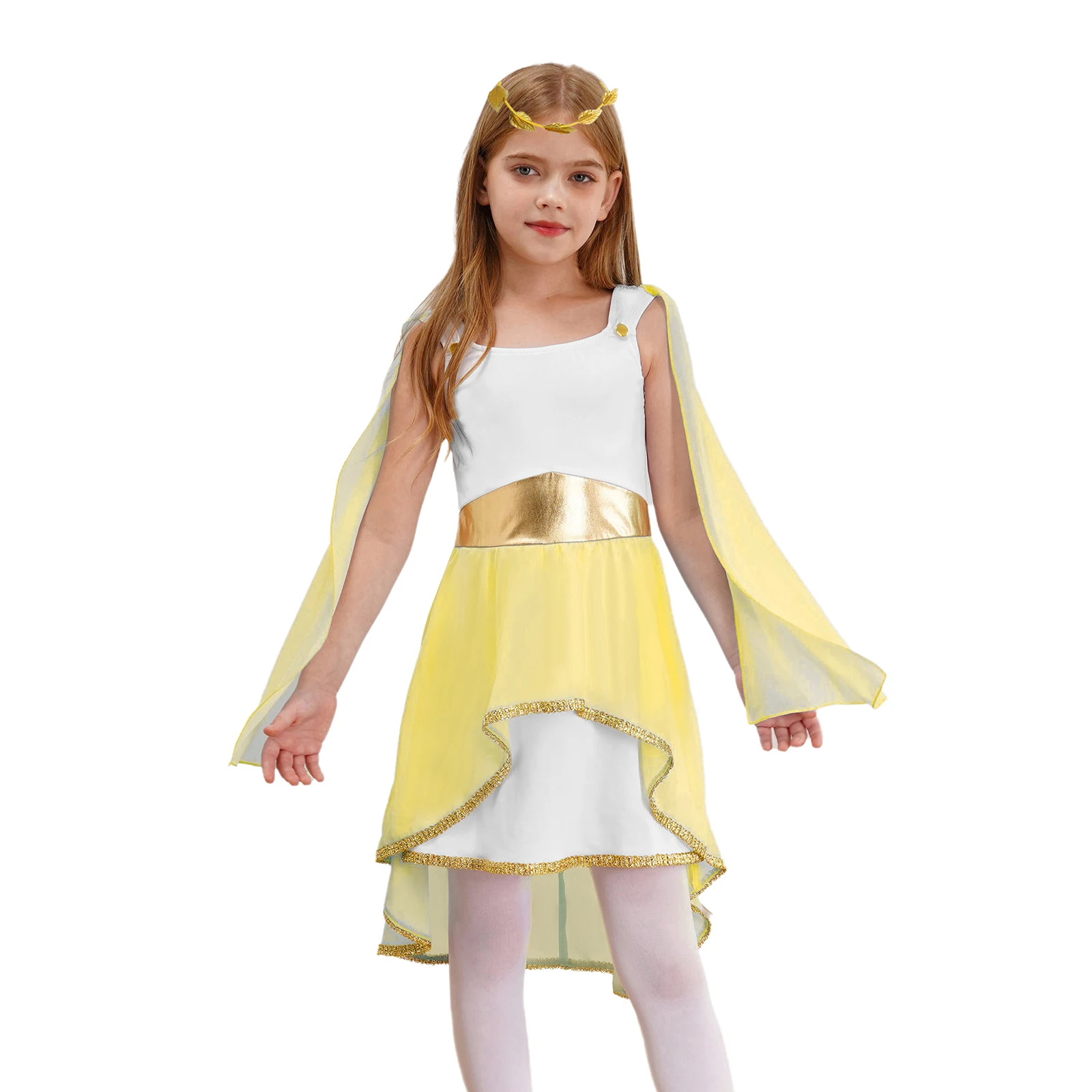 Girls Ancient Greek Princess Toga Dress Kids Liturgical Dance Costume Sleeveless Flowy Dress Cosplay Birthday Theme Party Robe