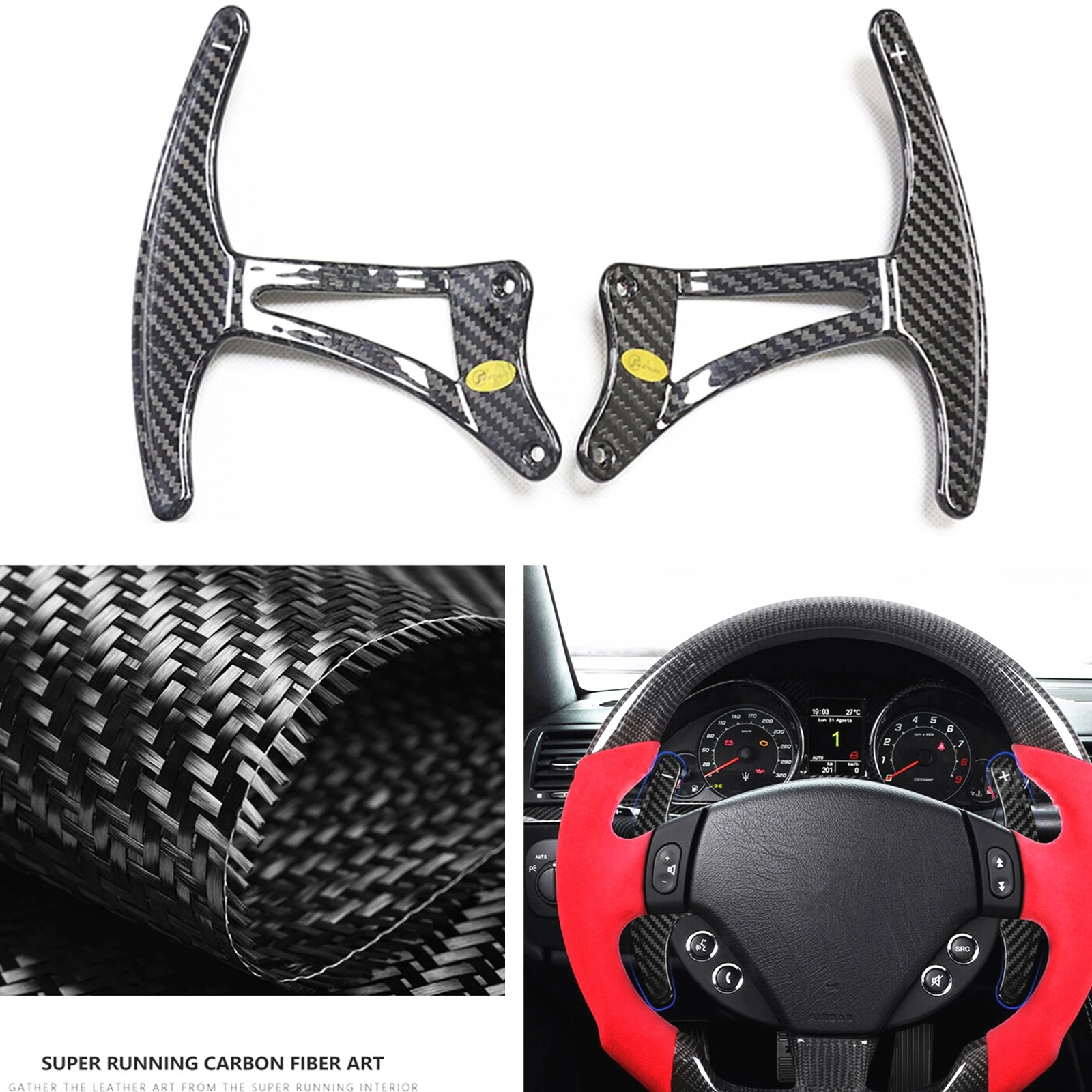 Carbon Fiber Car Gear Steering Wheel Paddle Extension Shifter Trim For Maserati Granturimo Grancabrio GT GC GTS 2008-2015