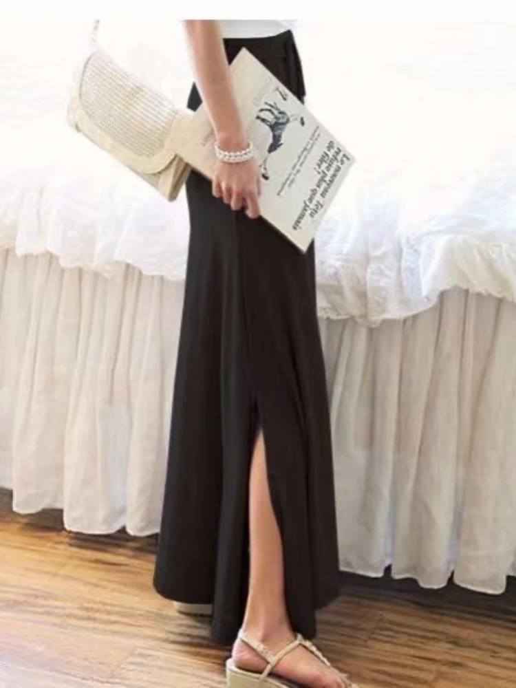 Long Skirts Women Solid Korean Fashion All-match Designed Temper Gentle Cleanfit Aesthetic Faldas Aesthetic Clothing Elegant Ins