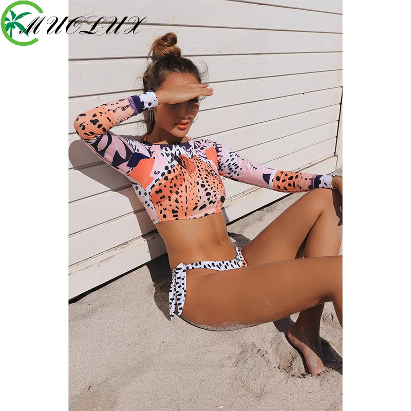 2024 Surfing Swimsuit Women RashGuard Bikini Set Long Sleeve Swimwear Female Tiger Print Summer Bath Suit 2-piece Sports Biquini