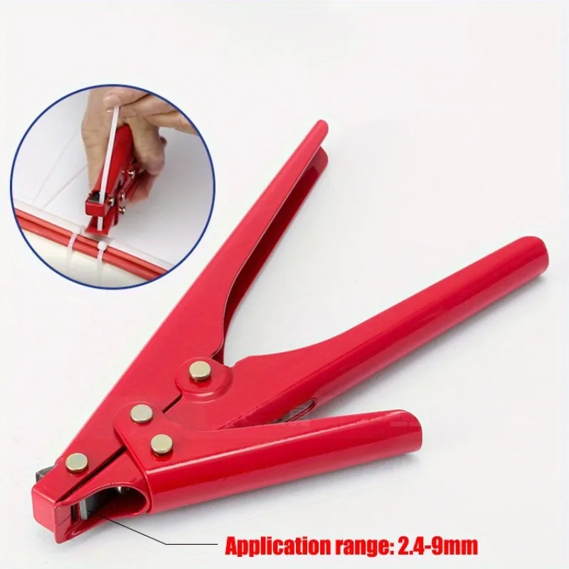 1Pc Red Cable Tie Gun, 2.4-9mm Nylon Zip Tie Tensioning & Cutting Tool, Hand Cable Tie Installer for Wire Bundling