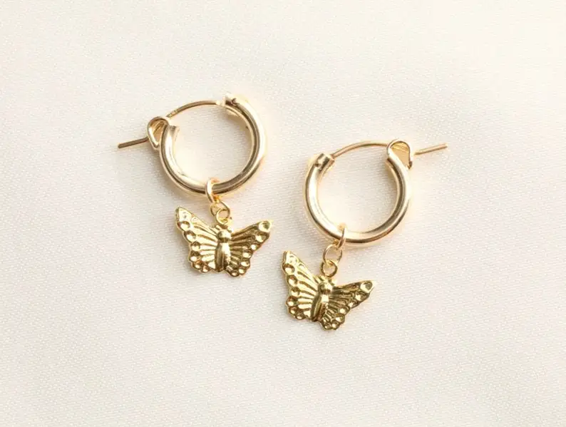 

14k Gold Filled Butterfly Hoop Earrings Luxury High Quality Nature Botanical Earrings Ladies' Earrings Jewelry Gifts for Woman