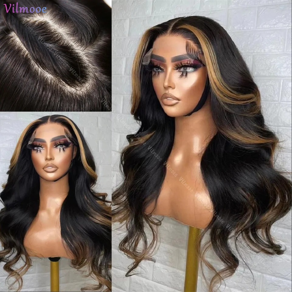 Blonde Brown Highlight Human Hair Ombre Brown Lace Closure Wig Brazilian Hair Wigs For Women Body Wave Silk Base Lace Front Wigs