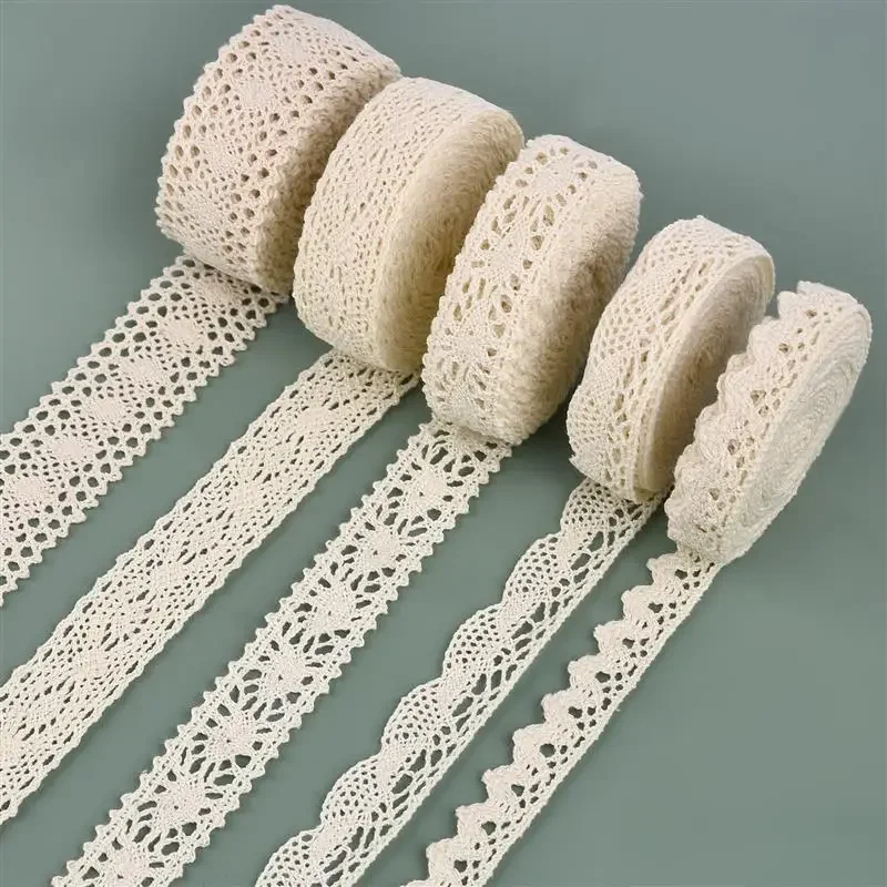 

5 Yards Cotton Lace Trim Ribbon Beige for Sewing Patchwork Cotton Crocheted Lace DIY Apparel Dress Sewing Fabric Ribbon