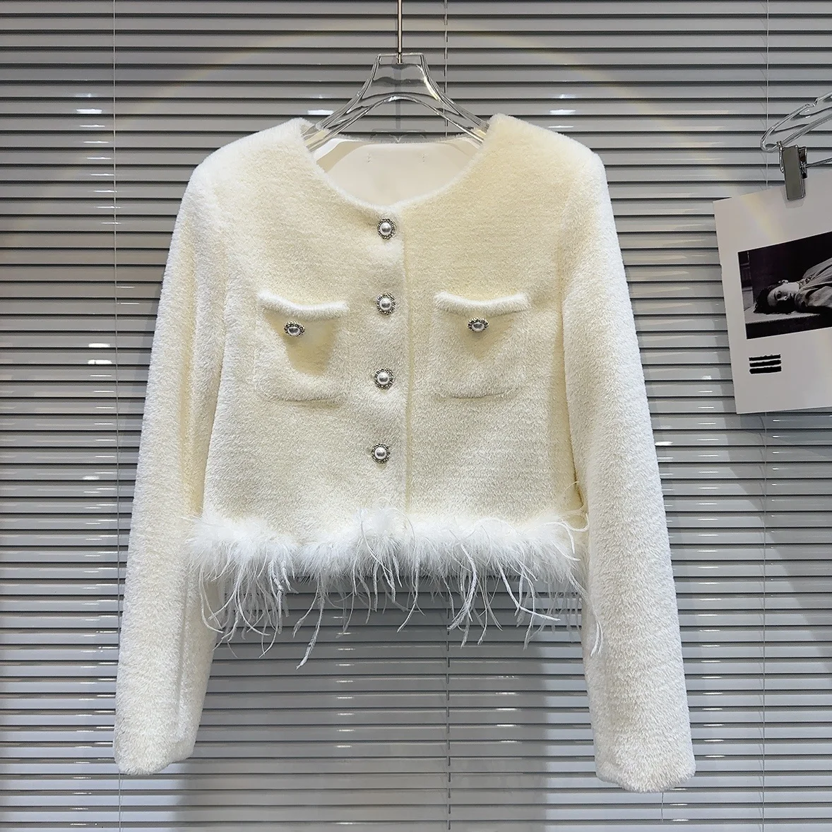 Winter 2025 ort Cotton Blend Velvet Outerwear with Fur Trim Ele Ladylike  Sle round Ne Thiened Straight Cut