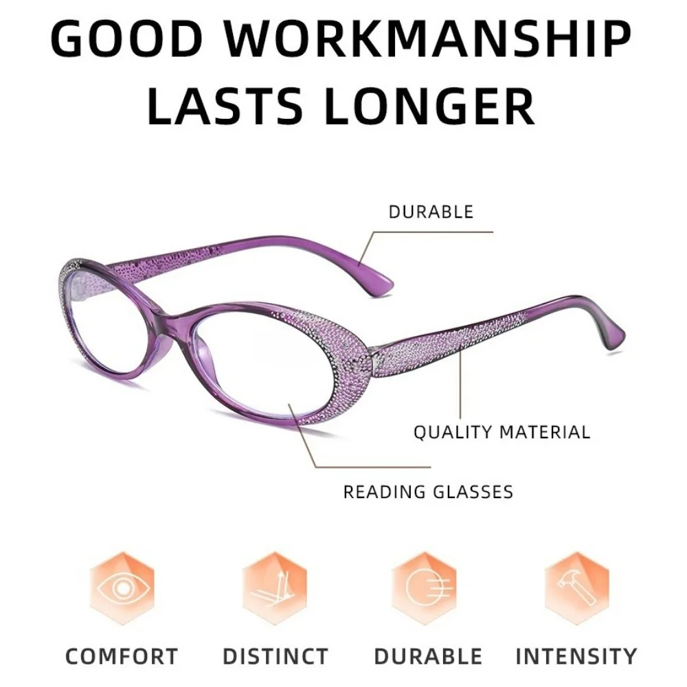 Spectacle Lens Power 0 +100 To +400 Anti Blue-ray Presbyopia Glasses Vision Care Rhinestone Farsightedness Reading Glasses