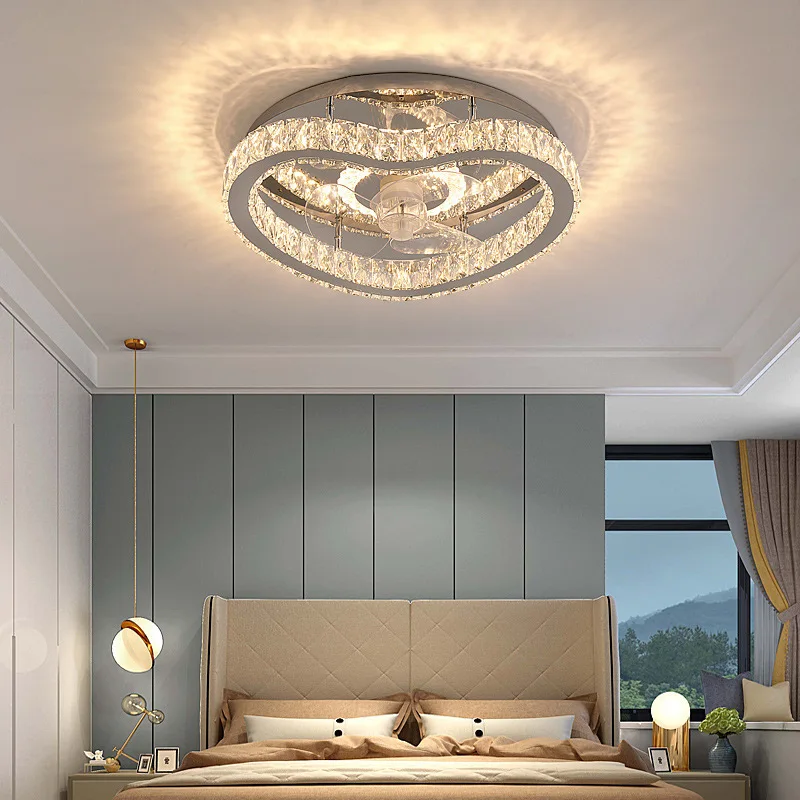 2024New Light Luxury Crystal Fan Light Bedroom Ceiling with Fan Simple Modern Home Room Fan Light 50cm, 36W,remote control