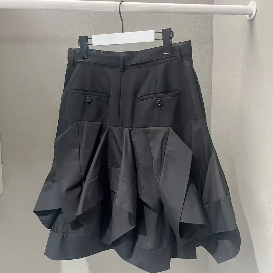 FOG SACAI Japanese Sle Spring Summer 2025 Asymmetrical Cotton Blend A-Line Bla  Skirt High Waist Commute Sle