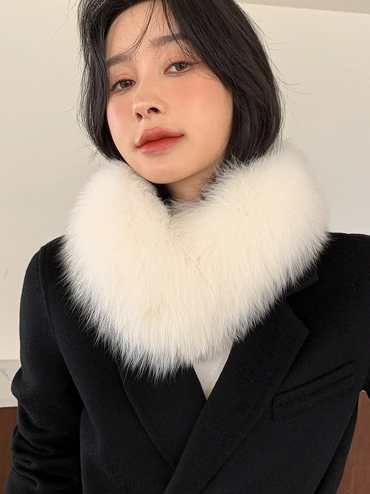 A mesma cachecol branco da Zhang Yuanying para o calor do inverno, lenço de raposa, versátil para mulheres, forro de pele de coelho, gola real
