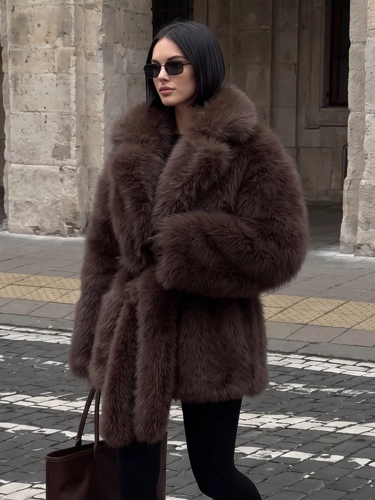 Mueyaruho 2026 Winter Women Luxury Faux Fur Jacket Plush Coat Thick Warm Soft Solid Fuzzy Outerwear Overcoat Thermal Lining