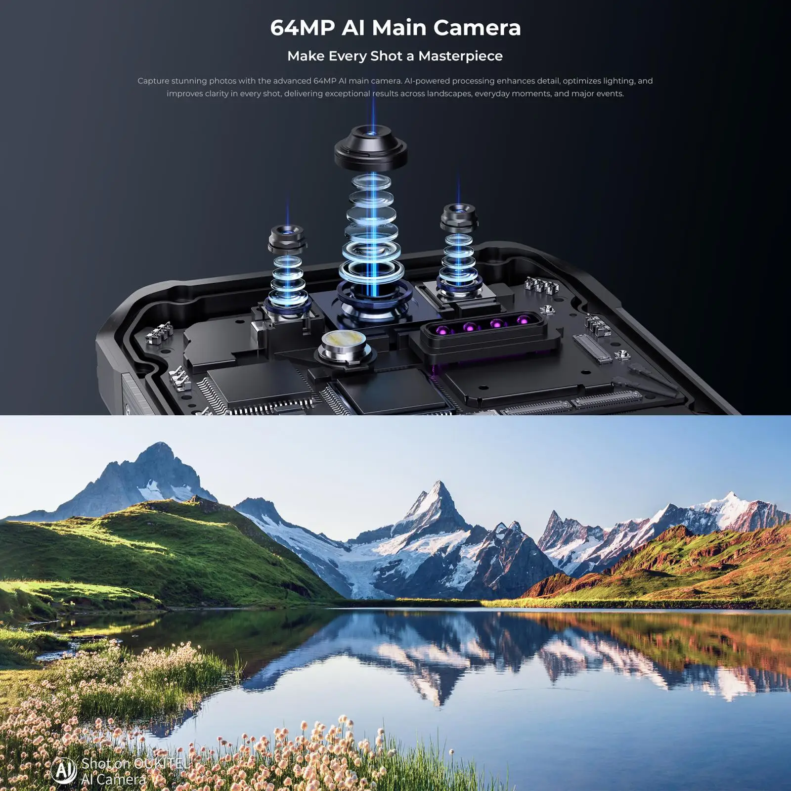 OUKITEL WP100 Plus Rugged Phone 6.8" FHD+ Display Android 16 12GB+512GB 33000mAh 64MP eSIM Camping Light NFC 4G Smartphone