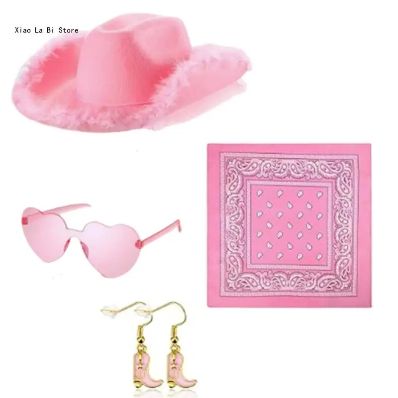 Pink Cowgirl Hat Scarf Sunglasses Music Festival Roleplay Party Dress Up Suit XXFD