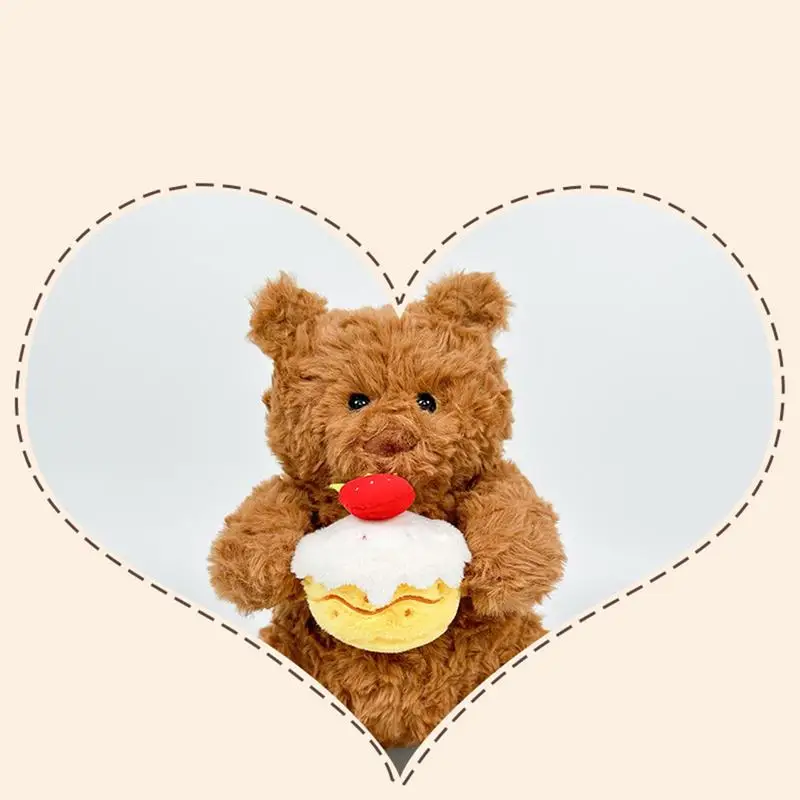 Bear Stuffed Animal Hold Cake Cute Plush Toy Soft Stuffed Animal Brown Stuffed Doll Plushie Home Decor For Baby Shower & Kids
