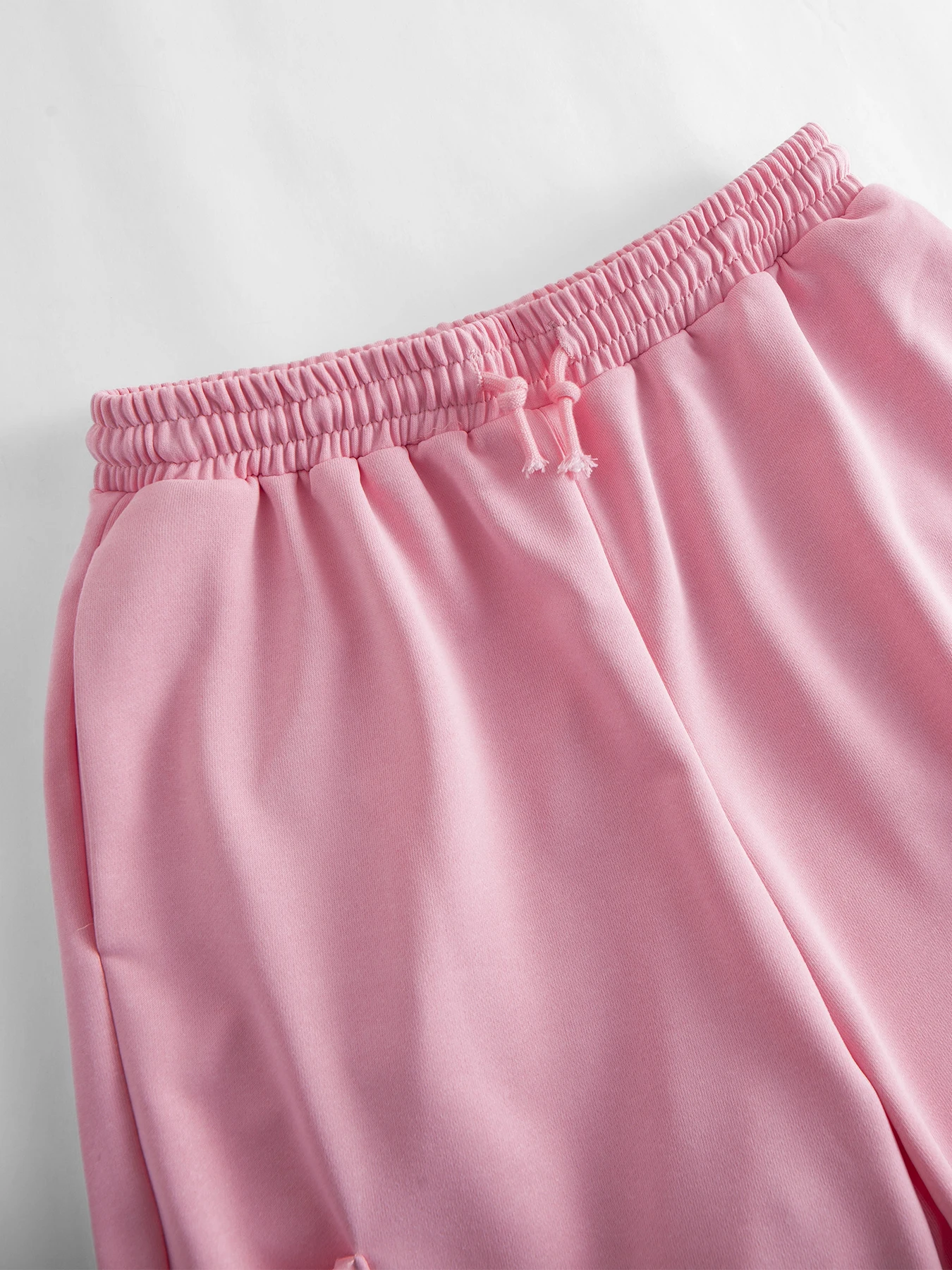 Women Spring Summer Pink Casual SweatPants Elastic Waist Drawstring With Large Pockets Pleated Wide Leg Street Sport Trousers