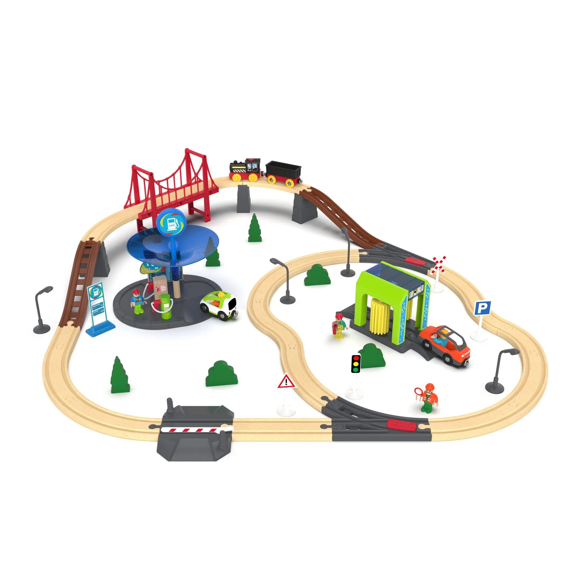 Szczęśliwy Zestaw Kolejowy, Drewniana Kolejka na Szynach, Mała Kolejka, Zabawka-układanka dla dzieci, Model Sceny, Zestaw do składania szyn, XT138
