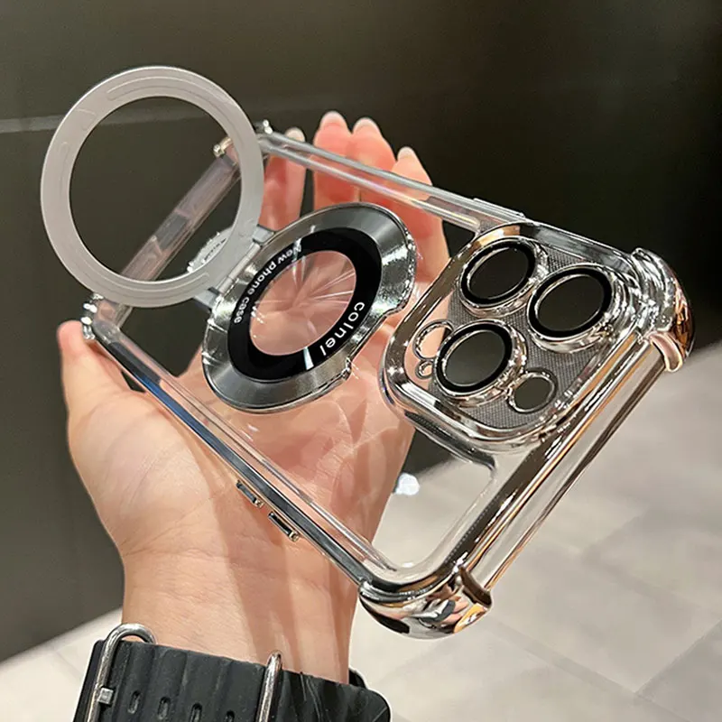 Luxuriöse Stoßfeste Magnetische Halterung für Magsafe Handyhülle für iPhone 11 12 13 14 15 16 17 Pro Max Plus mit Halterständer