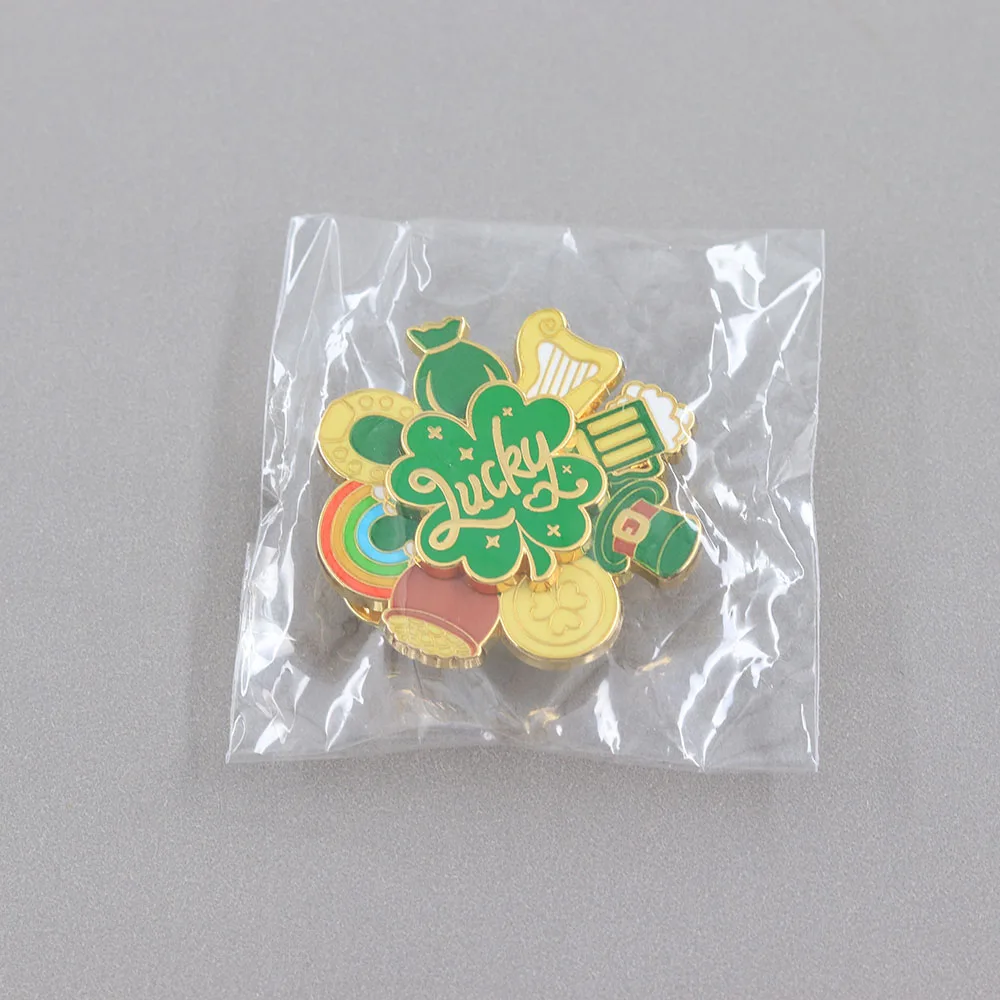 St. Patrick's Day Glücksbringer Vierblättriges Kleeblatt Brosche Irischer Feenhut Regenbogen Goldmünze Harfe Abzeichen Schmuck und Accessoires Geschenk – Detail 12