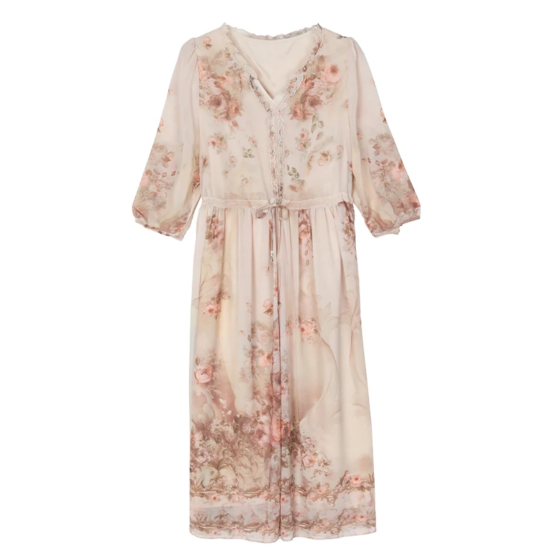 2026 Spring Summer Boho Beach Midi Dresses Luxury Chiffon Floral Casual Office Midi Dress Women's Vintage Elegant Evening Prom view 5