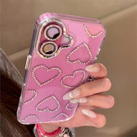 New Fashion 3D Bling Rhinestone Love Heart Phone Case For iPhone 16 15 14 13 11 12 Pro Max 16 15 14 Plus Aesthetics Clear Shell