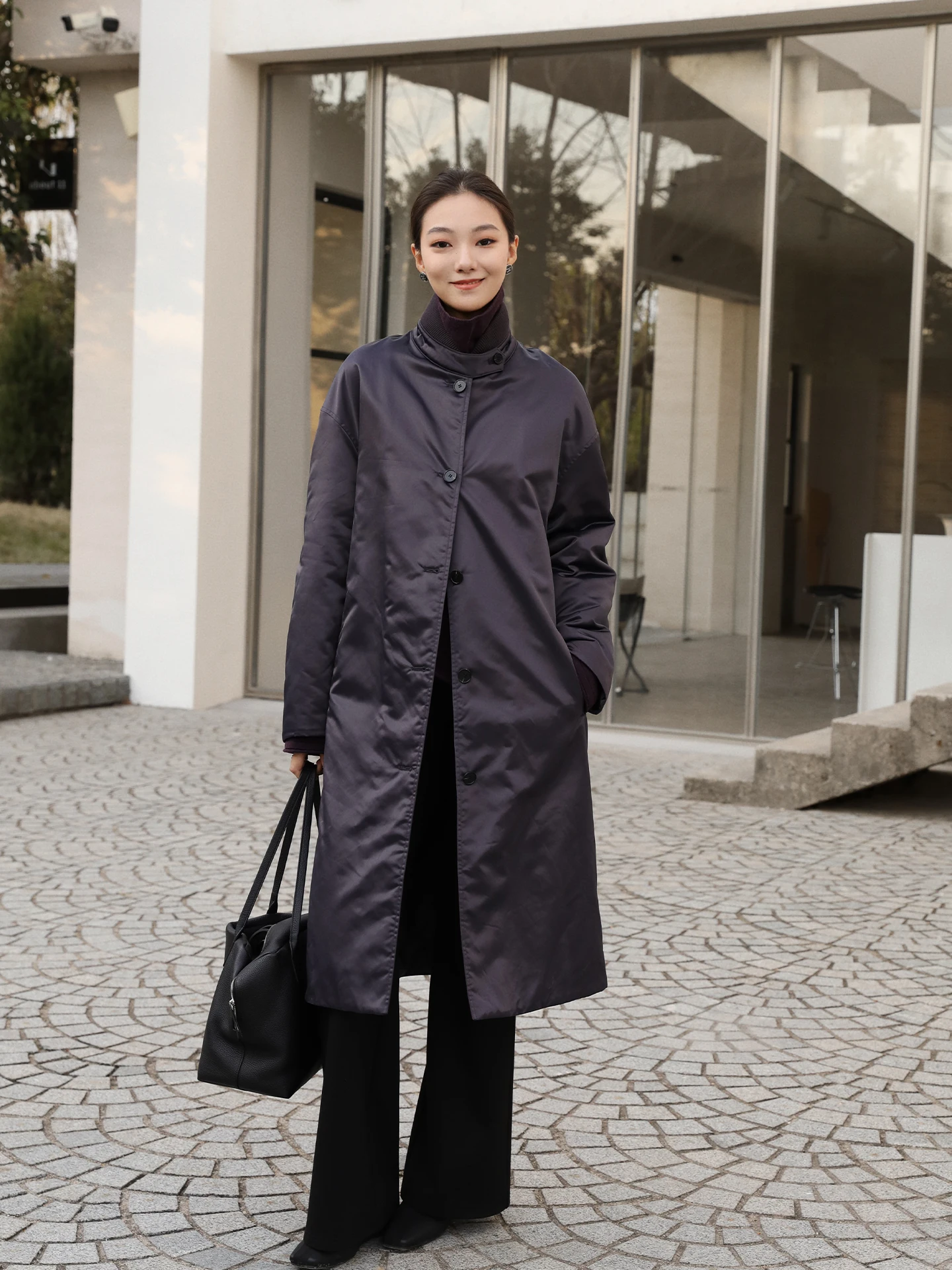 

Thiened Stand Collar Medium Length Women's Windbreaker Purple Clove New Winter Loose Casual Cotton Coat Simple Sle