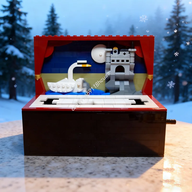 553-個-moc-白鳥の湖バレエオルゴールオートマトンモデルクリスマスギフトビルディングブロックおもちゃ創造的な教育レンガ子供の誕生日