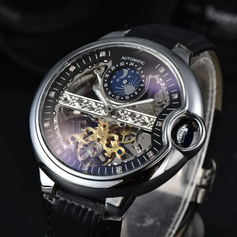 ​ ​ 2025 relógio automático de luxo masculino cristal safira esqueleto turbilhão 100m à prova dwaterproof água pulseira couro genuíno mecânico