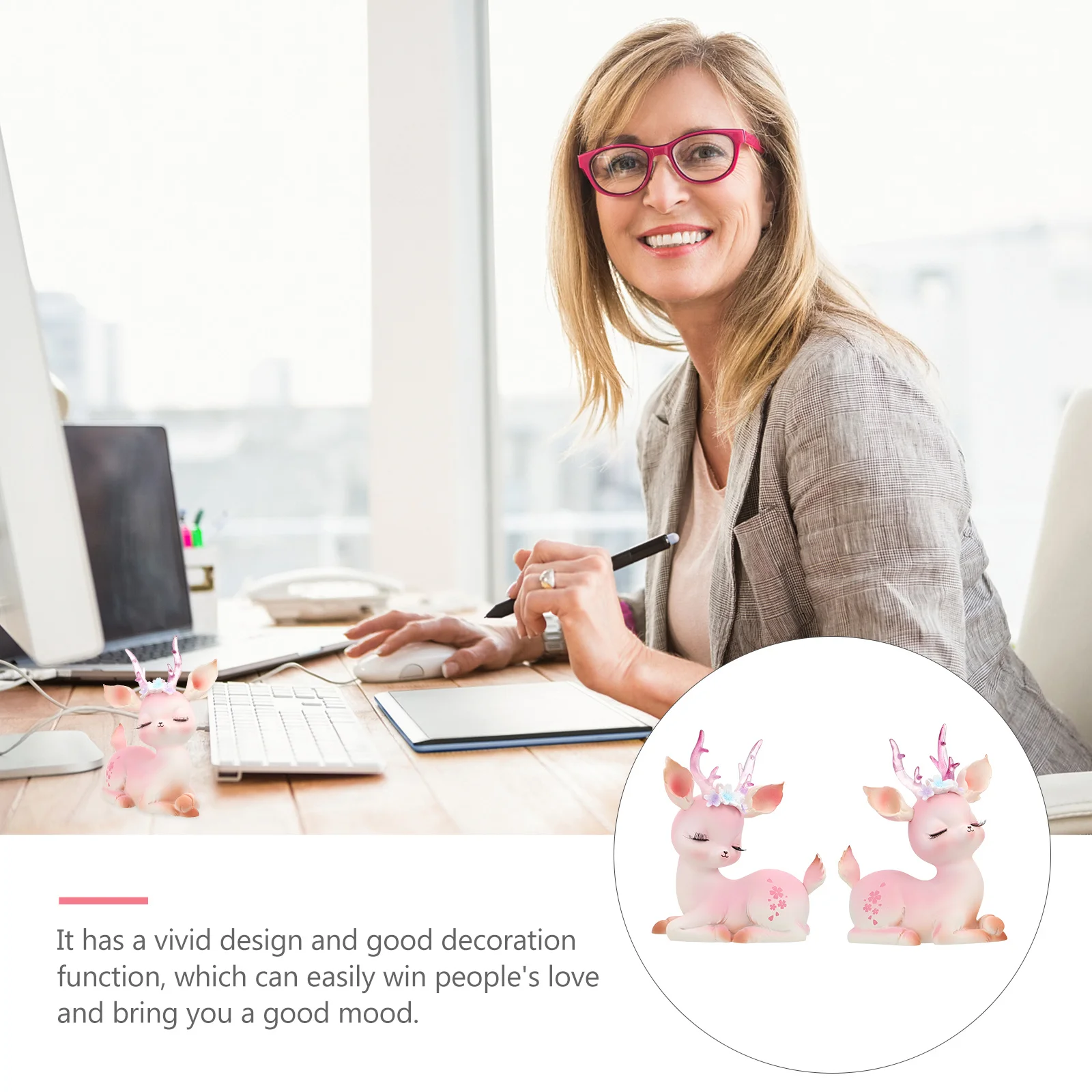 

2Pcs Small Deer Ornaments Resin Craft Lifelike Design for Bedroom Study Table Indoor Scene Layout Decorative Accessory