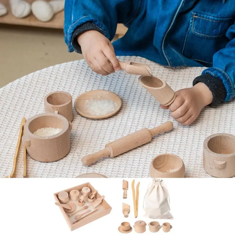 Kleinkind Küche Werkzeuge Holz Löffel Zange Werkzeug Set Vorschule Lernen Holz Pädagogisches Spielzeug Sensorischen Bin Pretend Spielen Für Kinder