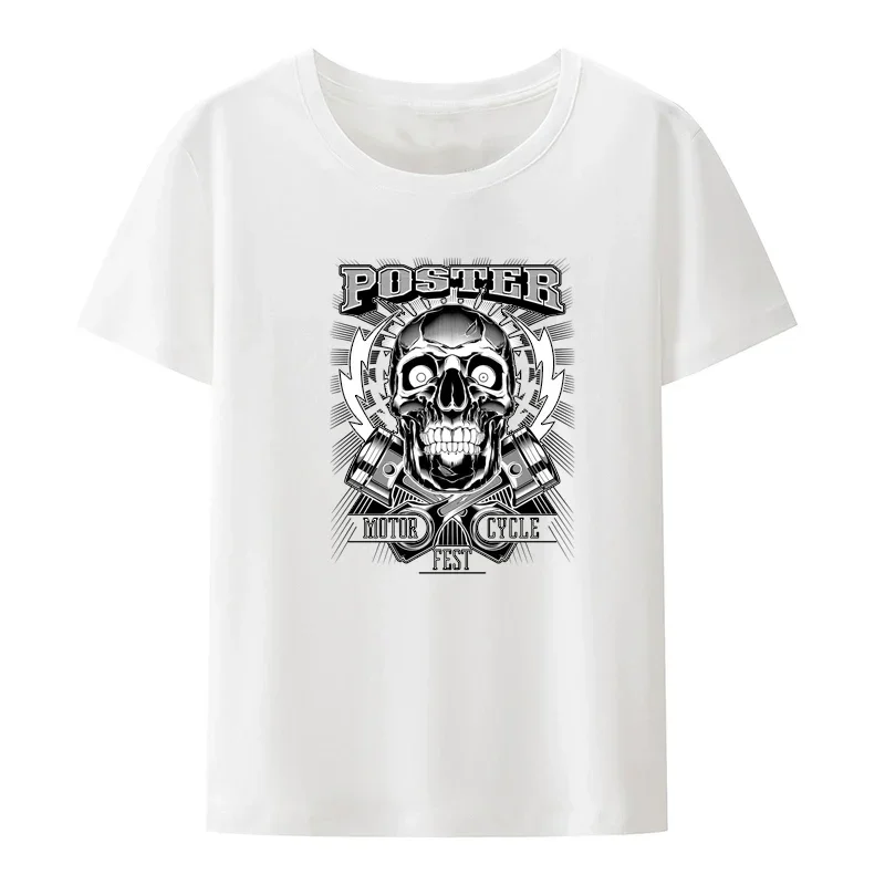 Retro biker skull with lightning and Pistons modal print t shirt funny street fashion hipster shirt creative casual men clothing