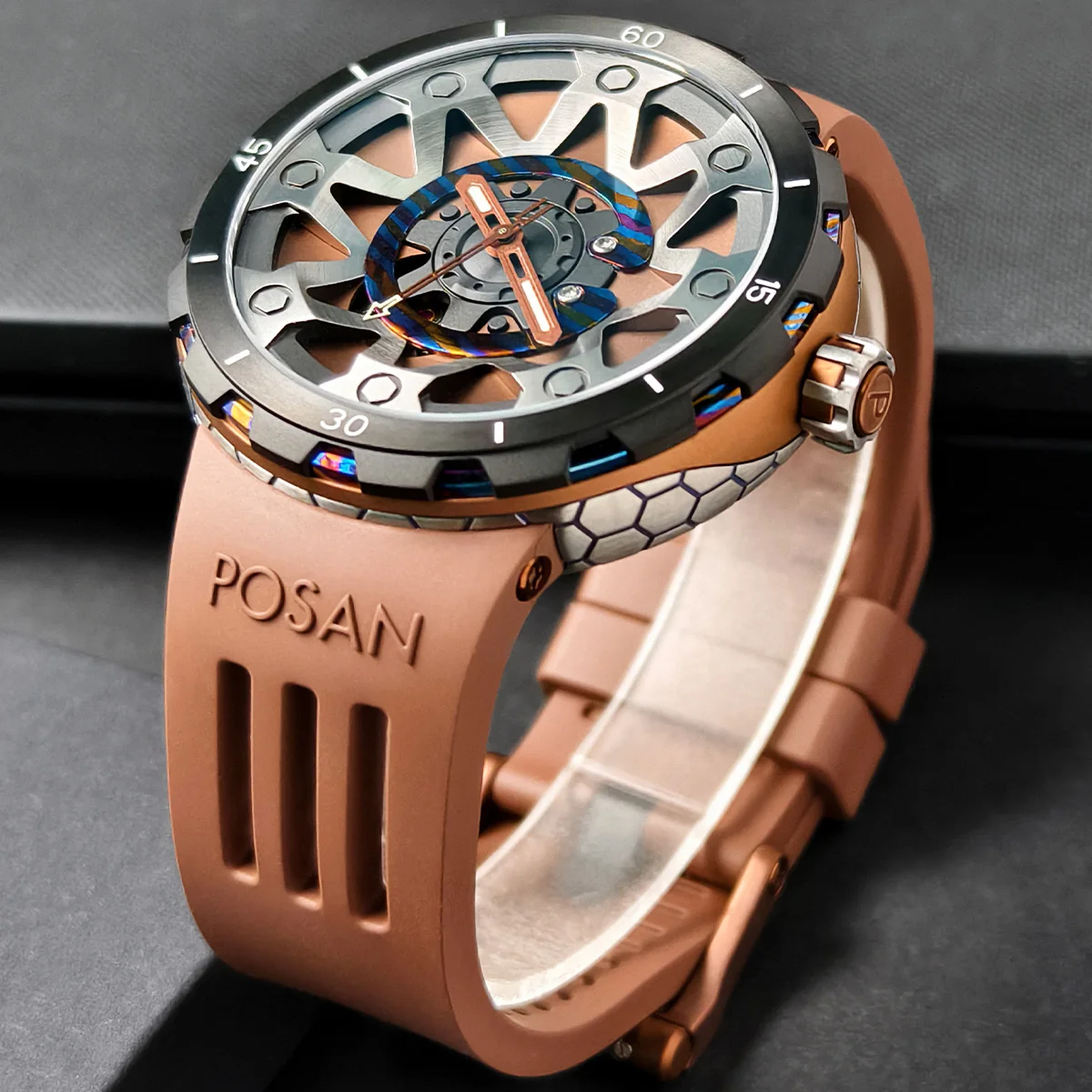 Top Luxury Unique Automatic Titanium Watch Men Timascus Sapphire Glass VITON Strap Sports Watches Men's Mechanical Wristwatch