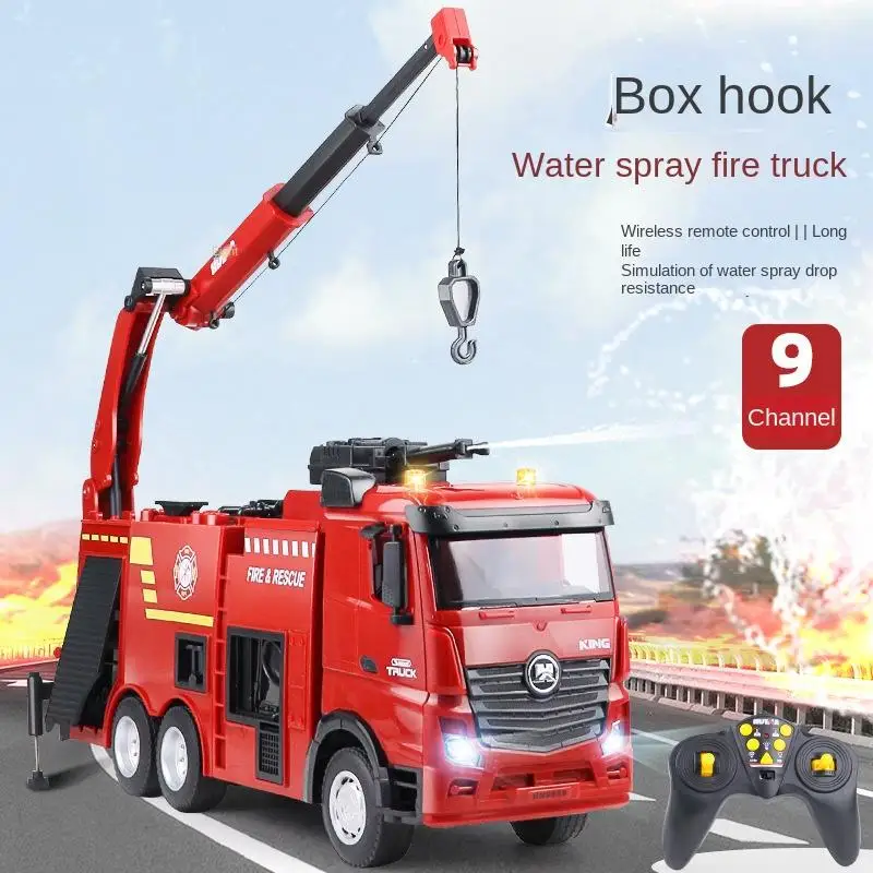 Huina 1:18 RC Truck 9Ch Semi-Alloy Remote Control Van Fire Rescue Engine Vehicle Engineering Model Water Spray Sprinkler Toy