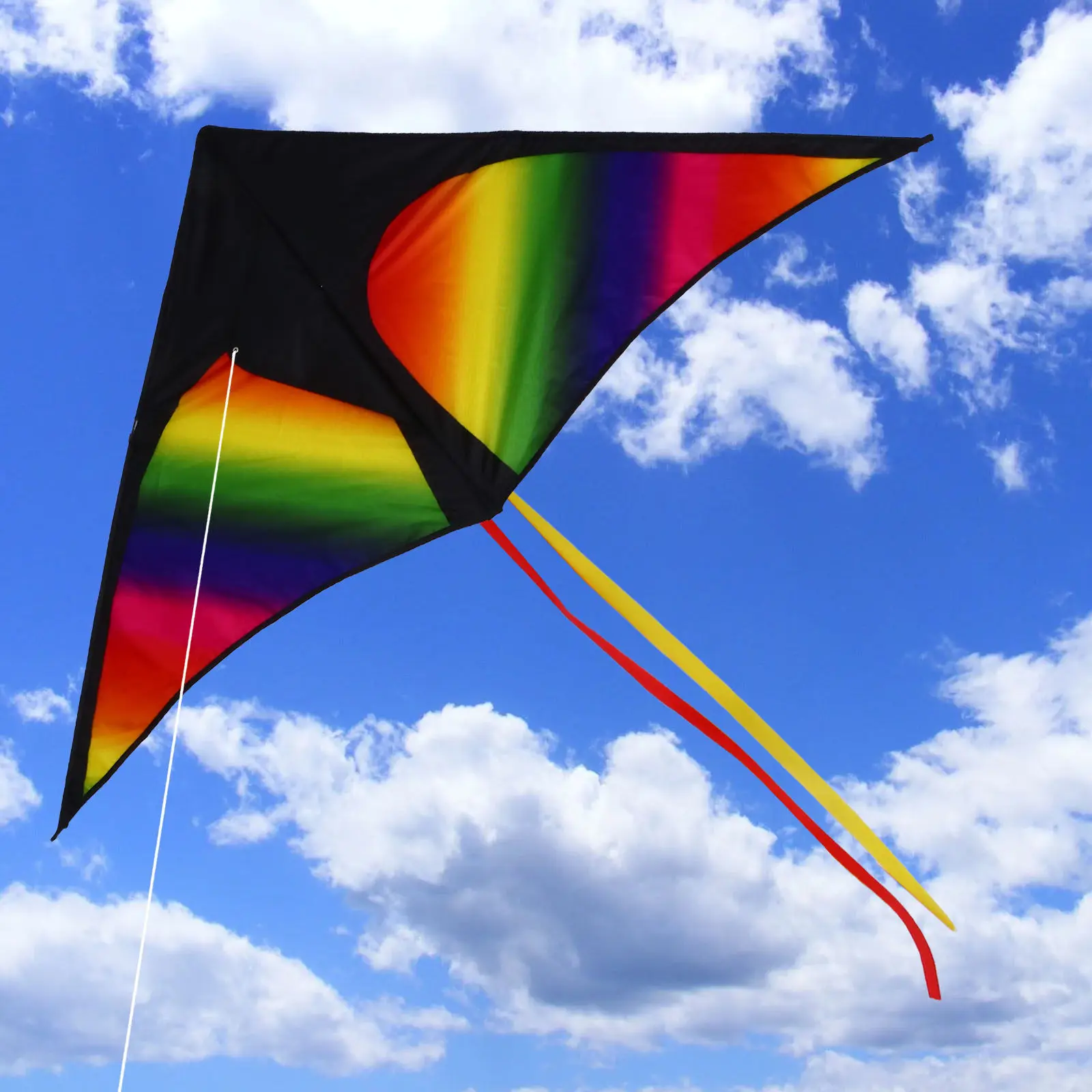 

Triangle Shaped Rainbow Kite Long Tail Flying Kite for Kids Adults Outdoor Activity Easy Grip Line Winder Steady Lifelike Flight