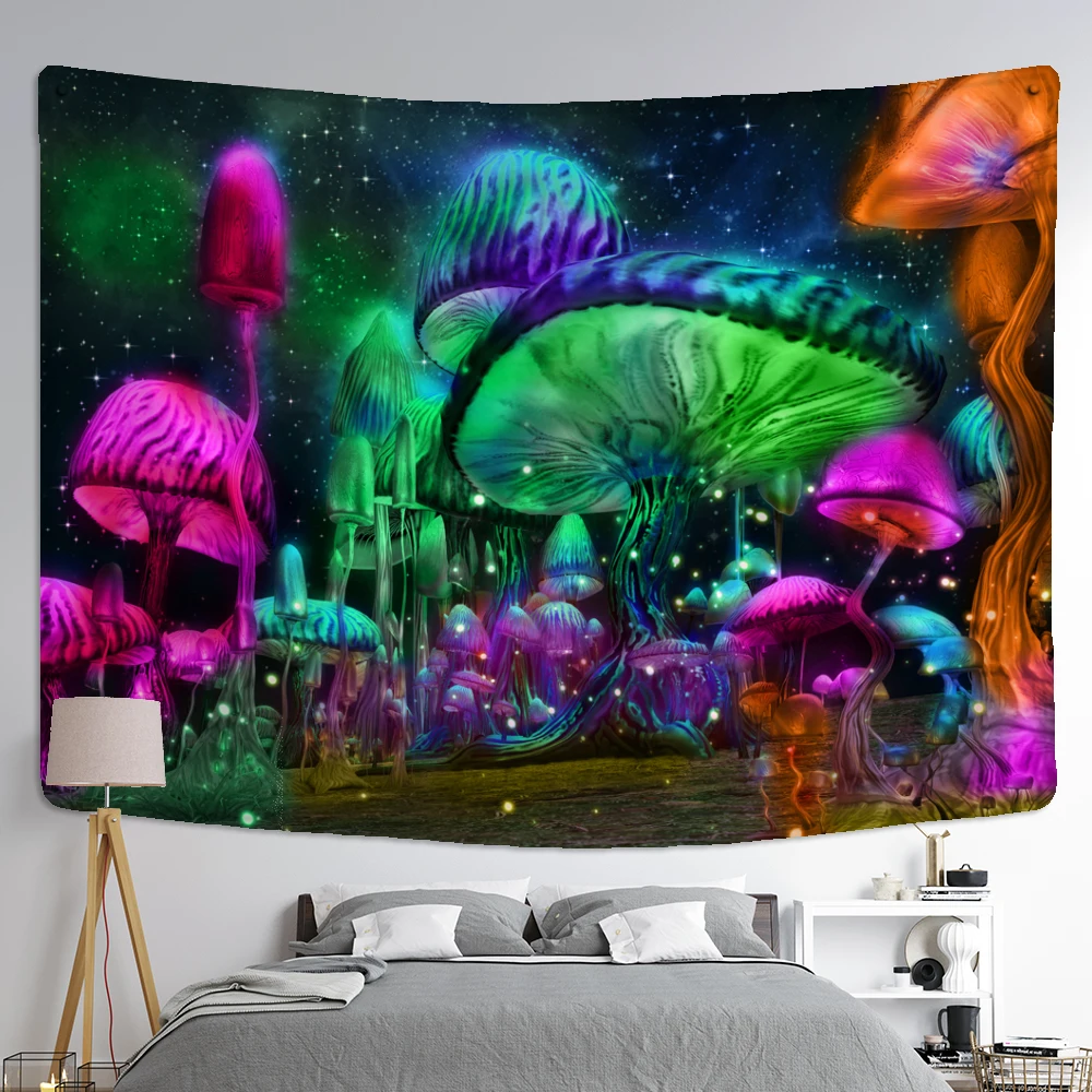 Colorful Abstract Mushrooms Tapestry Wall Hanging Psychedelic Witchcraft Bohemian Tropical Scenery Home Decor