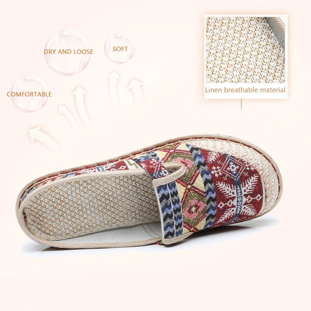 Breathable Half Slippers Round Toe Linen Upper Comfortable For Daily Wear 2023 New Cloth Shoes Straw Woven Casual  Ethnic Style