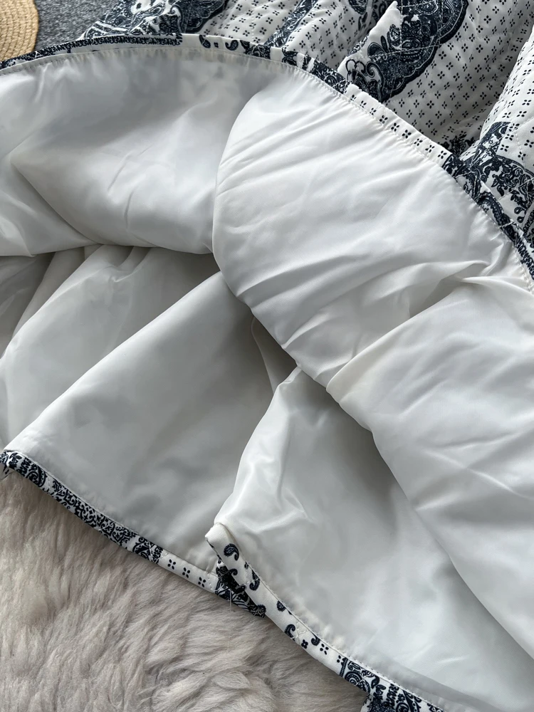 الخريف الشتاء الفرنسية موضة ساندويتش القطن الماس منقوشة تنورة مطبوعة المرأة عالية الخصر سميكة رقيق ألف خط تنورة C383