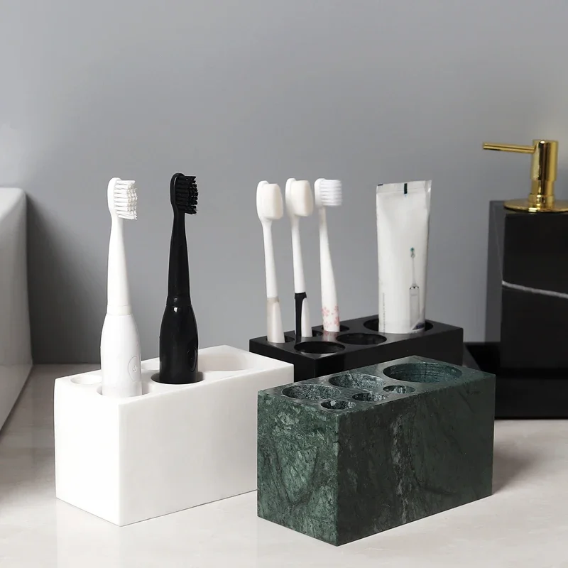 

Natural Marble Toothbrush Holder Cup Mug Electric Toothbrush and Toothpaste Holder for Family Luxury Bathroom Accessories