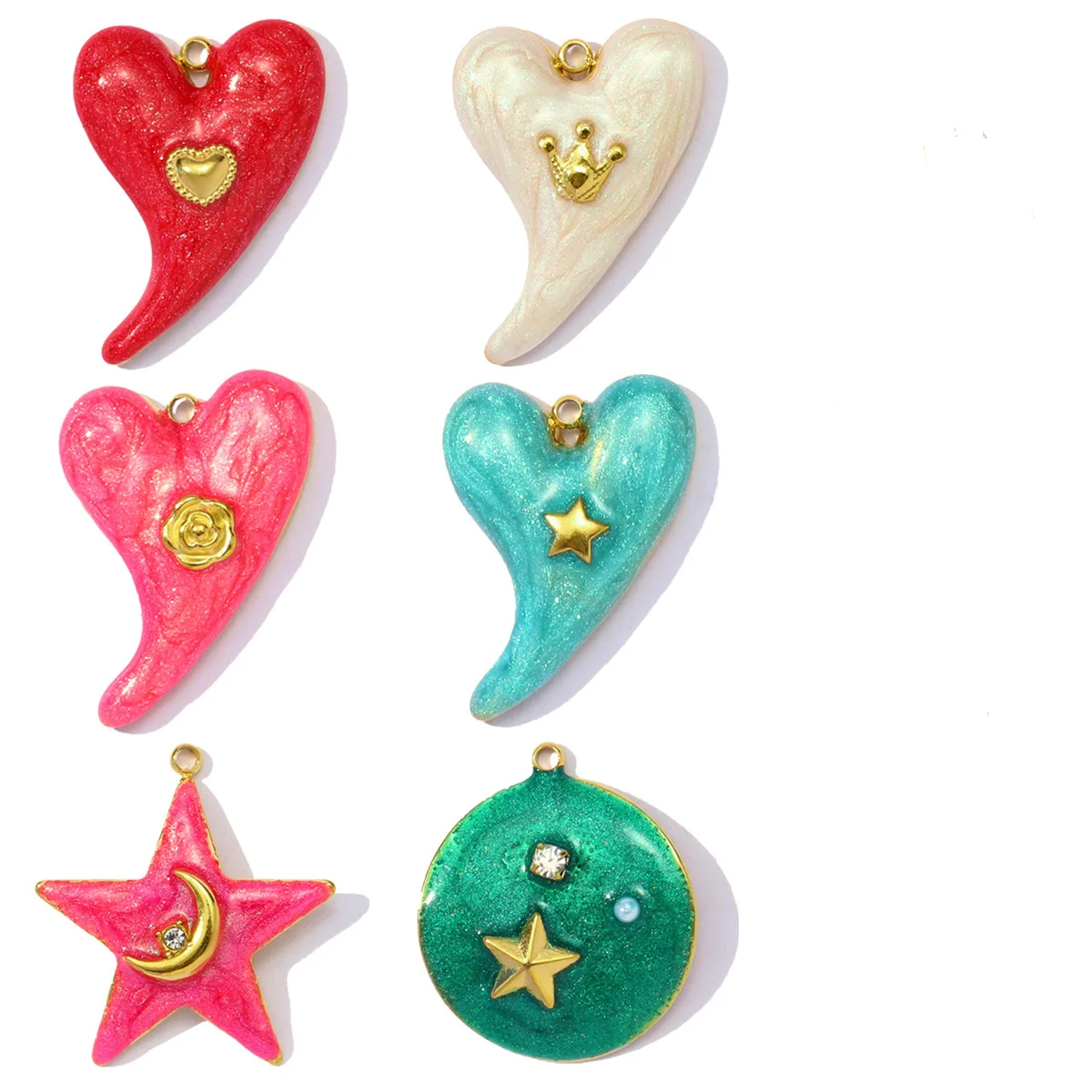 

3pcs/Lot Stainless Steel Enamel Heart Star Pendants Charms for DIY Fashion Jewelry Making Necklace Earring Wholesale